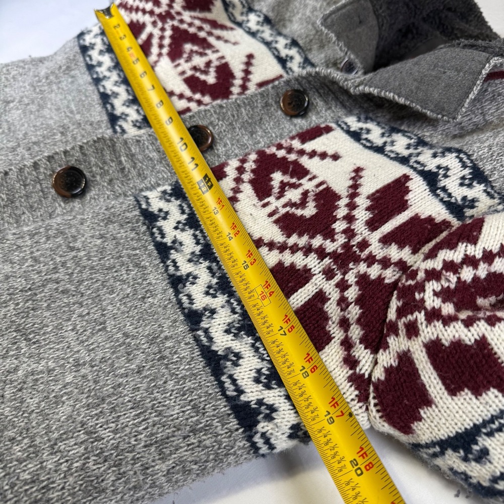 Buffalo Sweater Cardigan Jacket Men's Size Small Gray Fair Isle Sherpa Lined - Picture 8 of 8